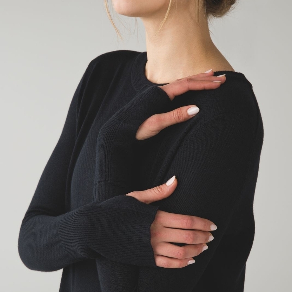 Lululemon Bring It Backbend Sweater Black Open Back Draped Cashmere Blend Tencel - Picture 3 of 12